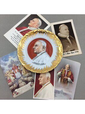 Vintage Pope St John XXIII Decorative Small Wall Plate & Prayer Holy Cards